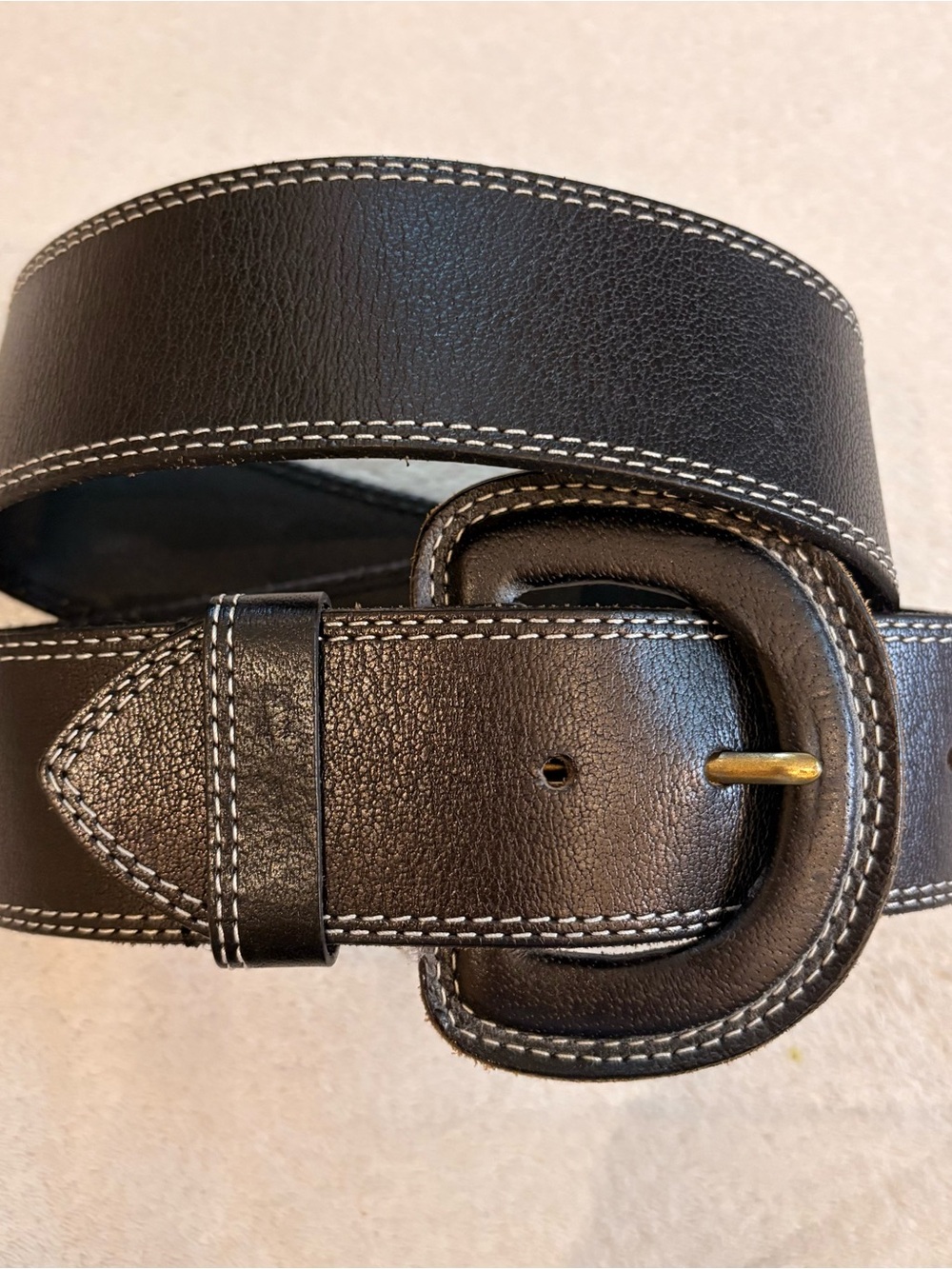 Linea Pelle Wide Black Statement Leather Belt White Contrast Stitching Sz L